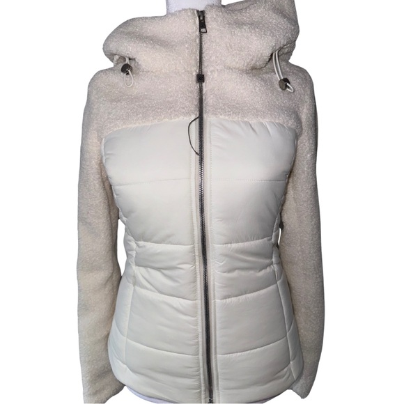Soia & Kyo Cream Off White Fitted Hooded Lightweight Puffer Coat - Picture 2 of 4